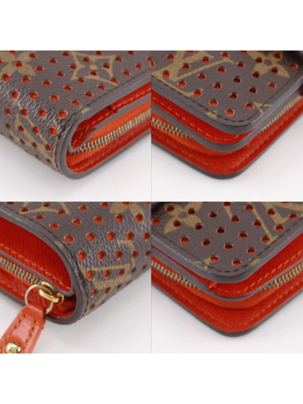 Louis Vuitton Compact Zip Monogram Perfo Canvas Brown Orange Bifold Wallet
